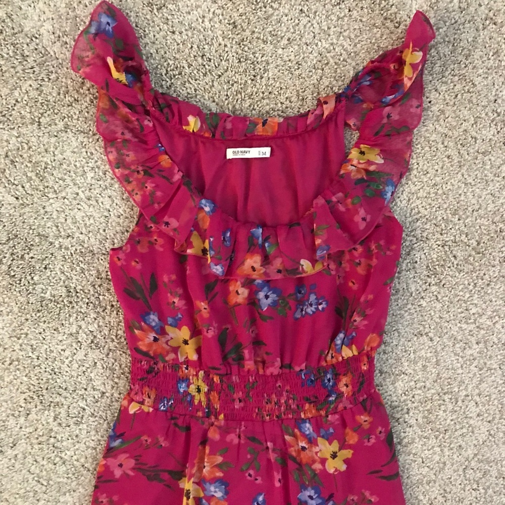 EUC Old Navy Pink Floral Ruffled Maxi Dress, Sz M - Picture 2 of 15